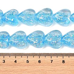 手作りのフォイルのガラスビーズ  ハート  ディープスカイブルー  16x15x9mm  穴：1.5mm  1.5mm  約24個/連  12.59~13.18インチ（32~33.5cm）&nbsp;DICH-C001-01F
