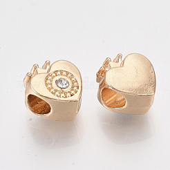 合金ヨーロピアンビーズ  クリスタルラインストーン付き  大穴ビーズ  王冠とハート  ライトゴールド  12x10.5x7.5mm  穴：4.5mm&nbsp;MPDL-S067-19