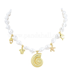 Collana con ciondolo a forma di delfino e tartaruga in ottone e plastica ABS bianca&nbsp;KK-CBA4547-02G