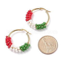 Aretes de aro trenzados con semillas de vidrio y tema navideño&nbsp;EJEW-TA00106