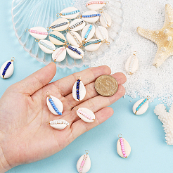 24 шт. подвески из двух цветов: натуральные ракушки каури и стеклянные бусины&nbsp;FIND-SC0019-11