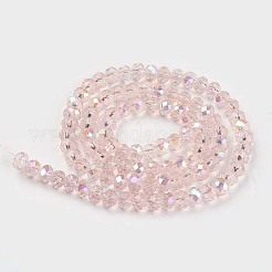 電気メッキガラスビーズセット  半分虹メッキ  多面カット  ロンデル  ピンク  10x8mm  穴：1mm  約63~65個/連  19.2~20インチ（48~50cm）&nbsp;X-EGLA-A034-T10mm-L18