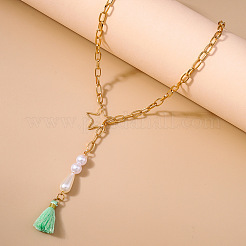 Звезда сплав кабель цепь с пластиковыми жемчужными бусинами аквамарин кисточка цепи на талию живот FS-WG4037F-01