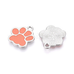 合金エナメルチャーム  カドミウムフリー＆鉛フリー  犬の足跡  プラチナ  ライトサーモン  17.5x16x1.5mm  穴：2mm&nbsp;ENAM-YW0006-01P-01