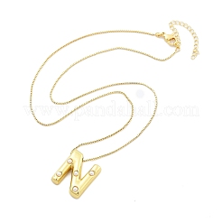 Collane a catena con ciondolo a forma di lettera in perle di ottone e plastica per donna&nbsp;NJEW-U017-01G-14