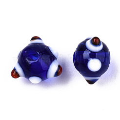手作りのでこぼこランプワークビーズ  ブルー  10~11x11~12x7~8mm  穴：1.4~1.6mm&nbsp;LAMP-S194-003-B02