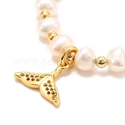 Bracciali con ciondoli a forma di coda di balena in ottone con micro pavé di zirconi cubici&nbsp;BJEW-D447-13G-01
