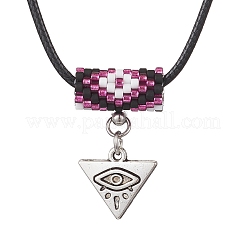 Ожерелья из стеклянных бусин и сплава с подвесками в виде треугольников от сглаза NJEW-MZ00110-05