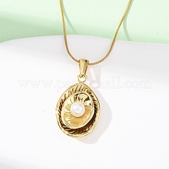 Ожерелья-змейки с подвеской в виде овальной цепи из нержавеющей стали 304 и искусственного акрилового жемчуга для женщин NJEW-F354-05G