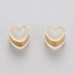 環境に優しいプラスチック製イヤーナット  ピアスバックキャッチ  304ステンレススチール製金具付き  ハート  ホワイト  ゴールドカラー  5.5x6x5~5.5mm  穴：1.2~1.4mm&nbsp;X-STAS-K203-04A-G