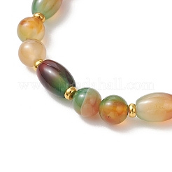 Браслеты из окрашенного и термически обработанного натурального павлиньего агата с бусинами в форме риса и круглыми бусинами&nbsp;BJEW-JB13443