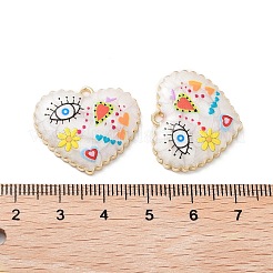 メッキ合金エナメルチャームラック  樹脂と  ナザールボンジュウと花のチャームが付いたハート  カドミウムフリー＆ニッケルフリー＆鉛フリー  ゴールドカラー  カラフル  21x25x3.5mm  穴：1.6mm&nbsp;FIND-C050-13G-01
