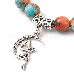 Синтетический океанический белый нефрит круглые бусины браслеты с подвесками для женщин BJEW-JB11372