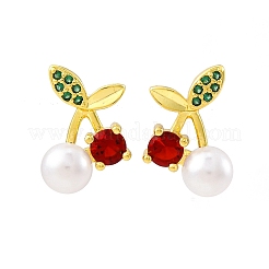 Серьги-гвоздики из вишневой латуни с микропаве из кубических цирконий EJEW-H158-08A-G