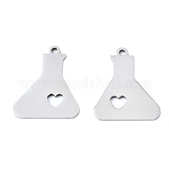 変色しない201ステンレススチールペンダント  レーザー切断  心のビーカー  ステンレス鋼色  18x15x1mm  穴：1.4mm&nbsp;STAS-T044-239P