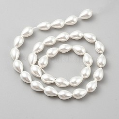 Нити стеклянных перламутровых бусин в форме капли GLAA-WH0057-02C