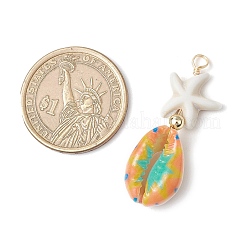 Бусины из искусственной бирюзы в виде морской звезды и подвески из медной проволоки в виде ракушек каури PALLOY-JF03953-01