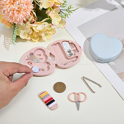 プラスチック製裁縫・編み物ツールキット1セット  ボタン、ピン、はさみ、縫い糸、編み針、かぎ針、針金  ハート  ミスティローズ  75x70x18mm&nbsp;DIY-CP0013-45B