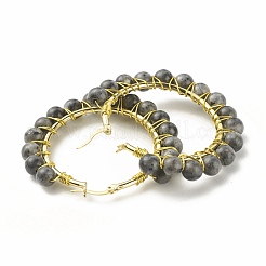 Orecchini a cerchio da donna con perline di larvikite naturale&nbsp;EJEW-C003-03M-RS