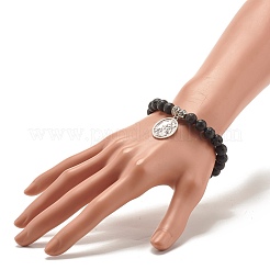 Bracciale elasticizzato con perline rotonde in pietra lavica naturale&nbsp;BJEW-JB07461
