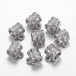 チベットスタイルの合金チューブベイル  ループベイル  保釈ビーズ  コラム  鉛フリー＆カドミウムフリー＆ニッケルフリー  プラチナ  9x7x7mm  穴：2mm  約1250個/1000g&nbsp;TIBE-30047-P-NR