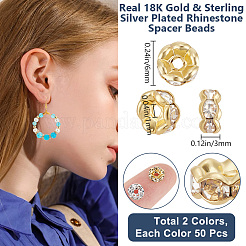 100 шт. 2-цветные латунные бусины-разделители со стразами&nbsp;KK-BBC0016-23A