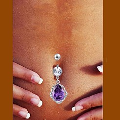 Латунное кольцо пупка с фианитом AJEW-EE0004-49C