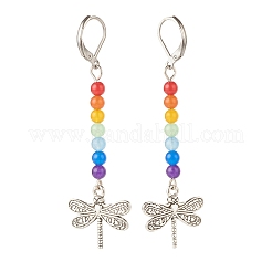 Jade de malaisie naturel avec breloque en alliage longues boucles d'oreilles à levier&nbsp;EJEW-JE04909