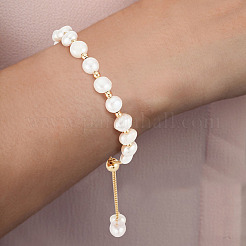 Круглый браслет-слайдер из окрашенного натурального жемчуга и латуни&nbsp;BJEW-AN0001-02