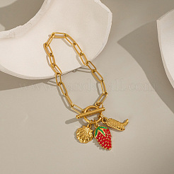 Pulseras con dije de concha de fresa en acero inoxidable 304 esmaltado&nbsp;VA6795