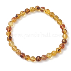 Натуральные янтарные круглые эластичные браслеты из бусин для женщин и мужчин&nbsp;BJEW-JB13379