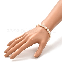 女性の女の子のための天然真珠ストレッチブレスレット  貝殻色  内径：2-1/4インチ（5.7cm）&nbsp;BJEW-JB06855-02