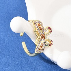 Кольца-манжеты с бабочками из латуни с микропаве из разноцветных кубических цирконий для женщин RJEW-A088-05G