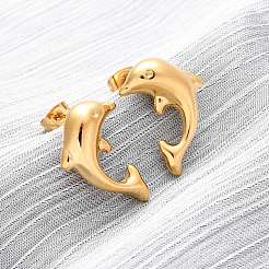 Серьги-гвоздики в виде дельфина из нержавеющей стали 304&nbsp;EJEW-R028-01G