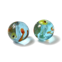 手作りの透明ランプワークビーズ  ラウンド  ライトスカイブルー  14mm  穴：2mm&nbsp;LAMP-C016-04D-01