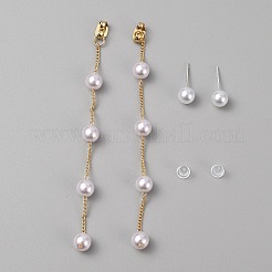 Пластиковые серьги-гвоздики с жемчугом и бусинами&nbsp;EJEW-WH0009-10G