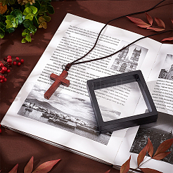 Деревянное колье-кулон в виде креста со шнурами из полиэстера NJEW-NB0001-17