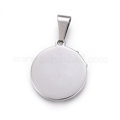 変色しない304ステンレススチールペンダント  スターとフラットラウンド  ステンレス鋼色  28.5x25x2.5mm  穴：10x5mm&nbsp;LS-STAS-P211-18P