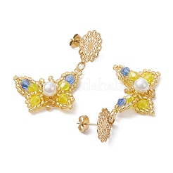 Boucles d'oreilles à tige en perles de verre et papillon&nbsp;EJEW-MZ00271-02