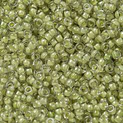 MIYUKIラウンドロカイユビーズ  日本製シードビーズ  15/0  （rr378)ライトオリーブライニングクリスタル光沢  1.5mm  穴：0.7mm  約5555個/10g&nbsp;X-SEED-G009-RR0378