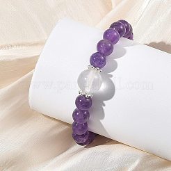 2 juego de 2 pulseras elásticas redondas de cuentas de amatista natural y cristal de cuarzo (2.05 pieza&nbsp;BJEW-TA00751