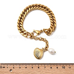 Браслеты-цепочки панцирного плетения из нержавеющей стали 304 и натурального пресноводного жемчуга для женщин&nbsp;LS-BJEW-G763-03G