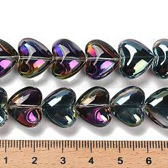 電気メッキガラスビーズセット  ハート  濃いピンク  12.2x15x8mm  穴：1mm  約50個/連  23.62''（60センチメートル）&nbsp;EGLA-B008-01A-HP03