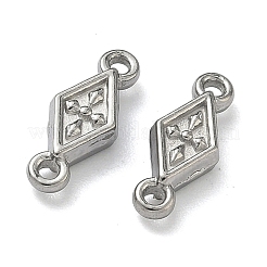 304ステンレススチールリンク  クロスコネクターチャーム付き菱形  変色しない  ステンレス鋼色  11.5x4.5x2.5mm  穴：1mm&nbsp;X-STAS-D211-13C-P