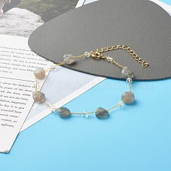 女の子の女性のために設定された天然ラブラドライトビーズアンクレット  バタフライチャームアンクレット  8-7/8インチ（22.5cm）  9-1/8インチ（23cm）  2個/セット&nbsp;AJEW-AN00450-02