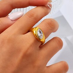 Fingerringe aus Edelstahl 304 mit Pavé-Fassung und einem einzelnen klaren Zirkonia&nbsp;WG09684-01