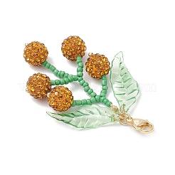 Подвеска в виде фруктов из стеклянных бусин и полимерной глины со стразами HJEW-TA00385-02