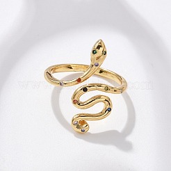 Кольца-манжеты с микропаве из латуни и разноцветными кубическими цирконами&nbsp;RJEW-C120-05G