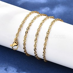 304ステンレススチールチェーンネックレス  カニカン付き  多面カット  ゴールドカラー  17.9インチ（45.4cm）  2mm&nbsp;X-MAK-N016-15G
