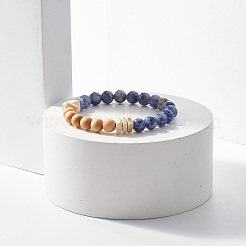 Bracciale elasticizzato in diaspro macchia blu naturale e perline di legno&nbsp;BJEW-JB07806